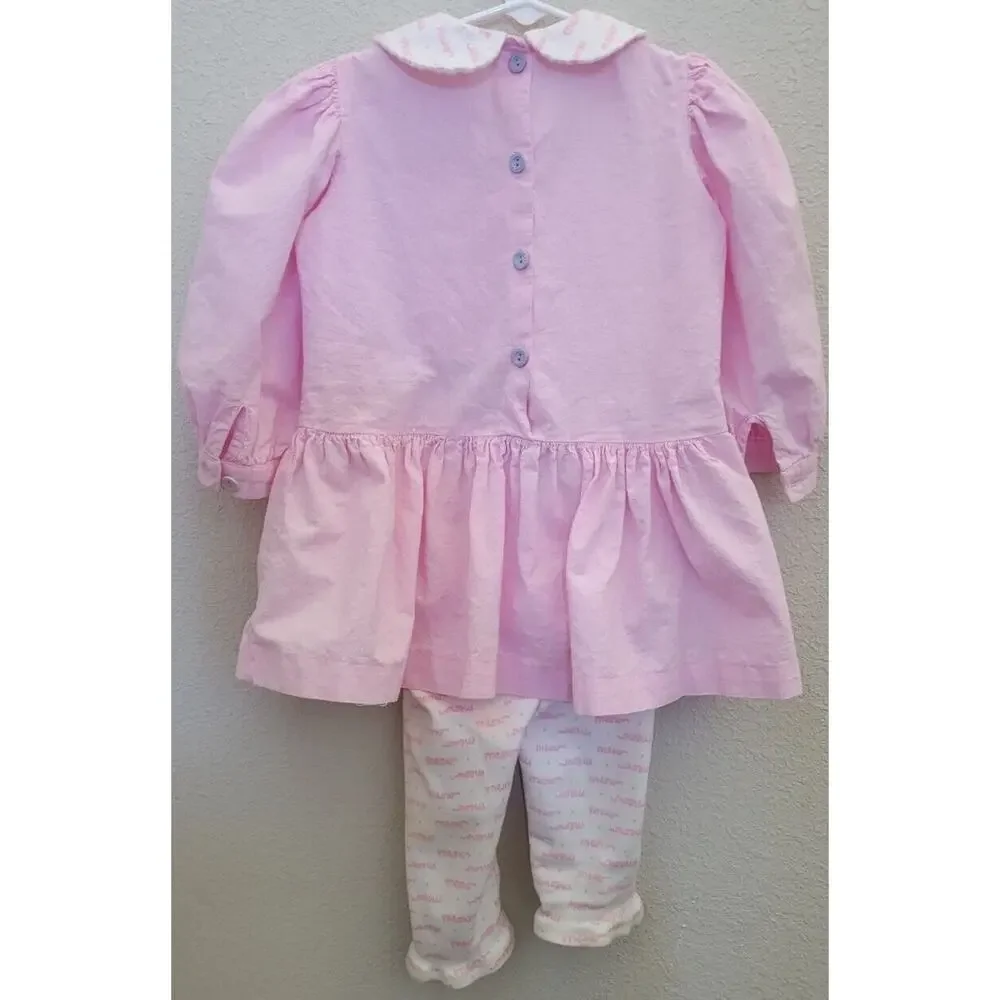 VTG Sweet Potato Pink Dress with Leggings 4T Kitten Cats Pocket